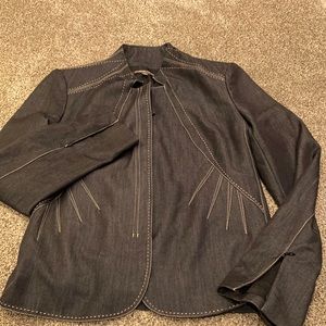 Adrienne Vittadini Studio jacket sz8 zip front dark denim lined poly rayon span